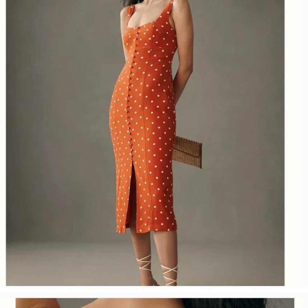 Maeve Orange Sheath Midi Dress with Slit